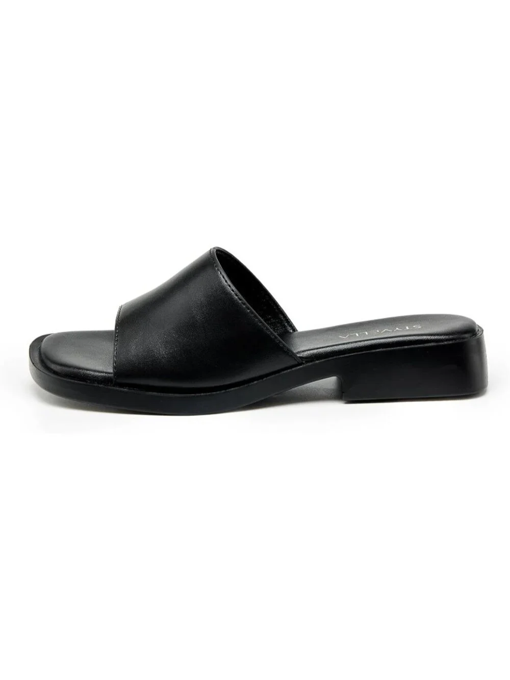 Women’s Black Faux Leather Comfortable Open Toe Fashion Backless Casual Flats